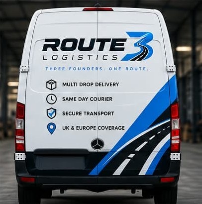 Rear of a Route 3 Logistics van